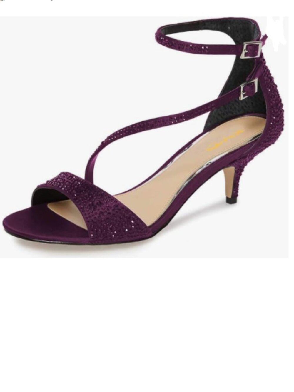 XYD Purple Satin Rhinestone Low Kitten Heel Sandals Ankle Strap Open Toe Shoes